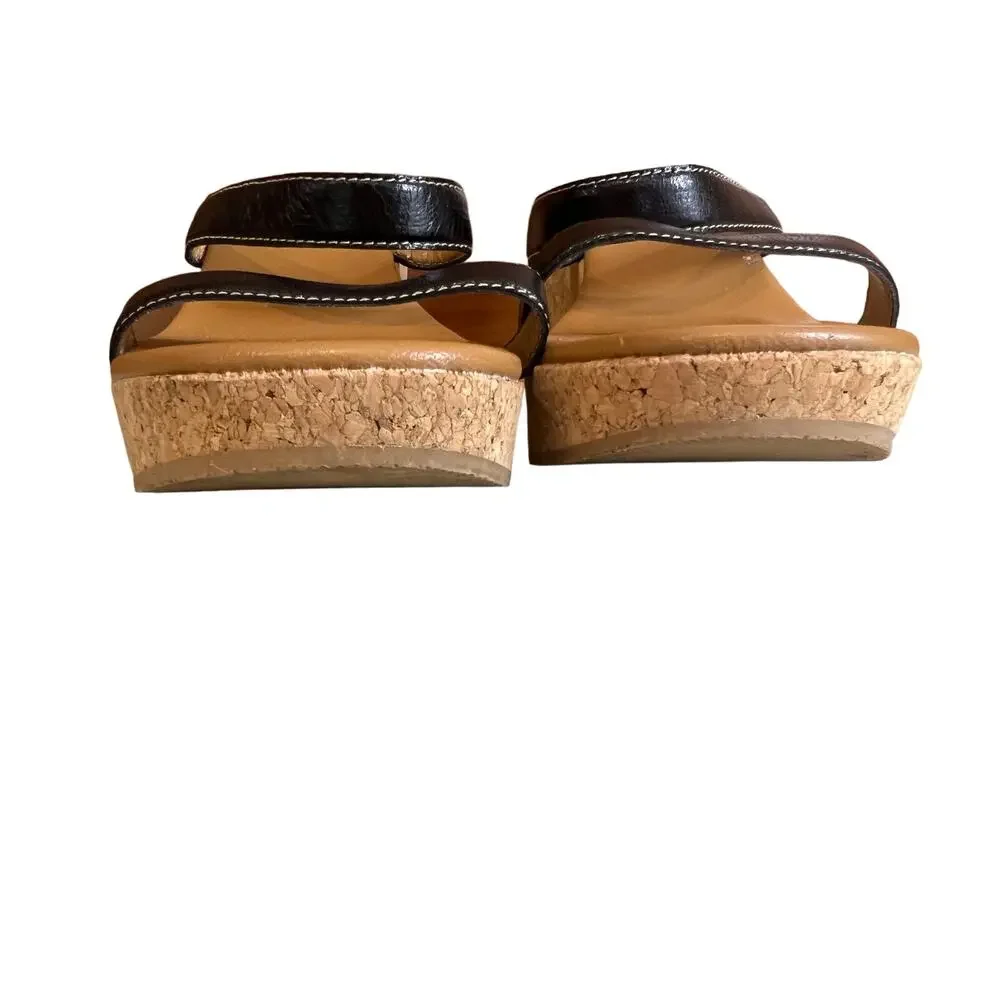 J Crew Strappy Leather Cork Platform Wedge Sandals Black 8